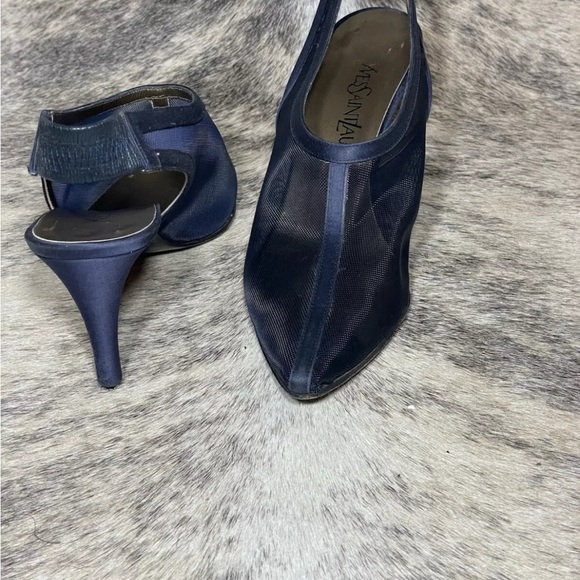 Yves Saint Laurent Womens Vintage Shoes Blue Mesh Slingback Heels Size 6 - Picture 11 of 13